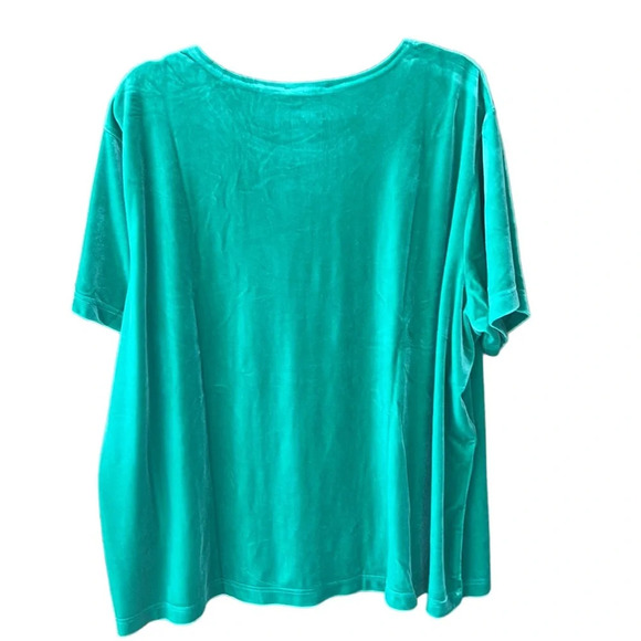 The Quacker Factory New w Tag 2X Kelly Green Short Sleeve Crushed Velvet Blouse - Picture 6 of 7